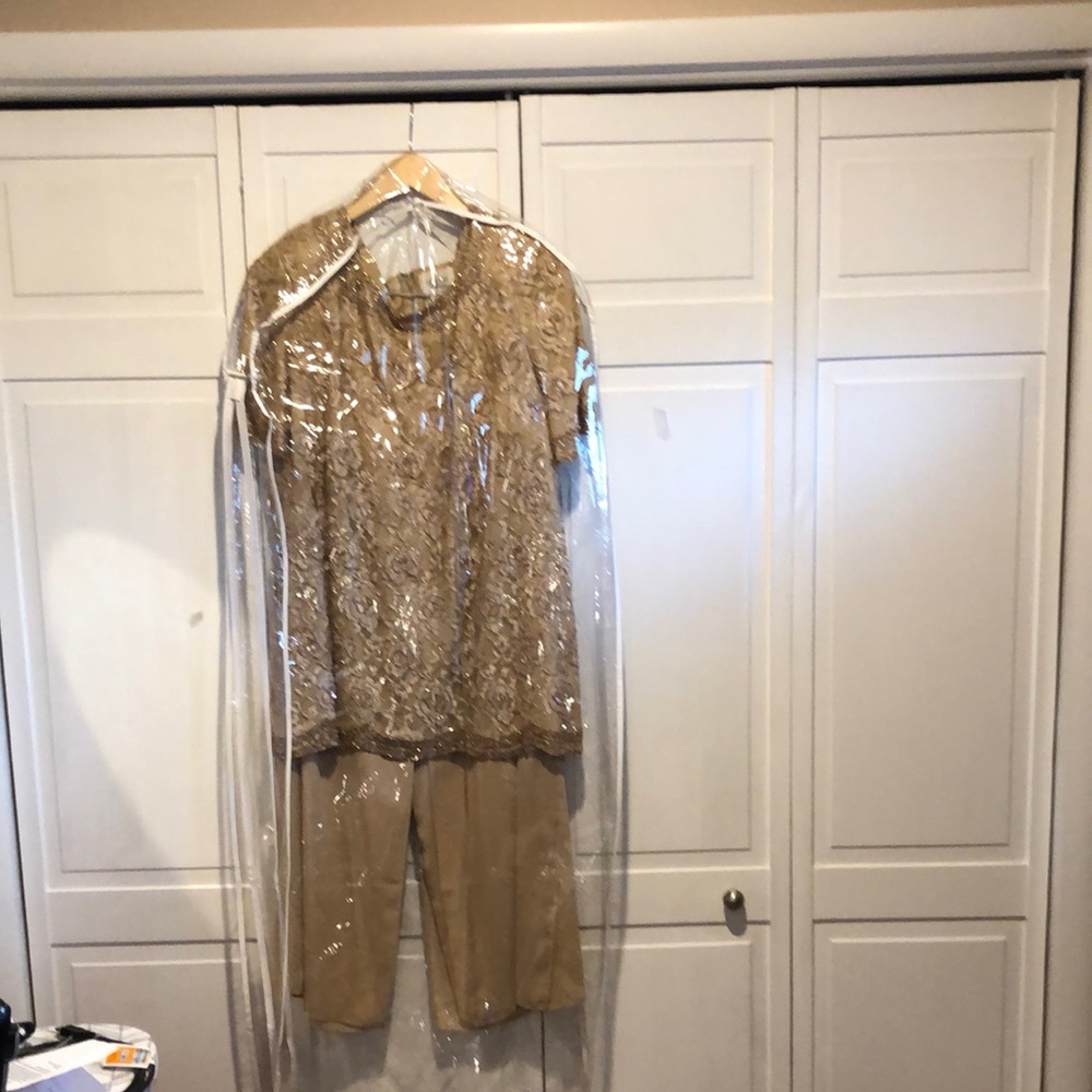 Candlelight Champagne Elegant Sequin Top and Pants Set 20W